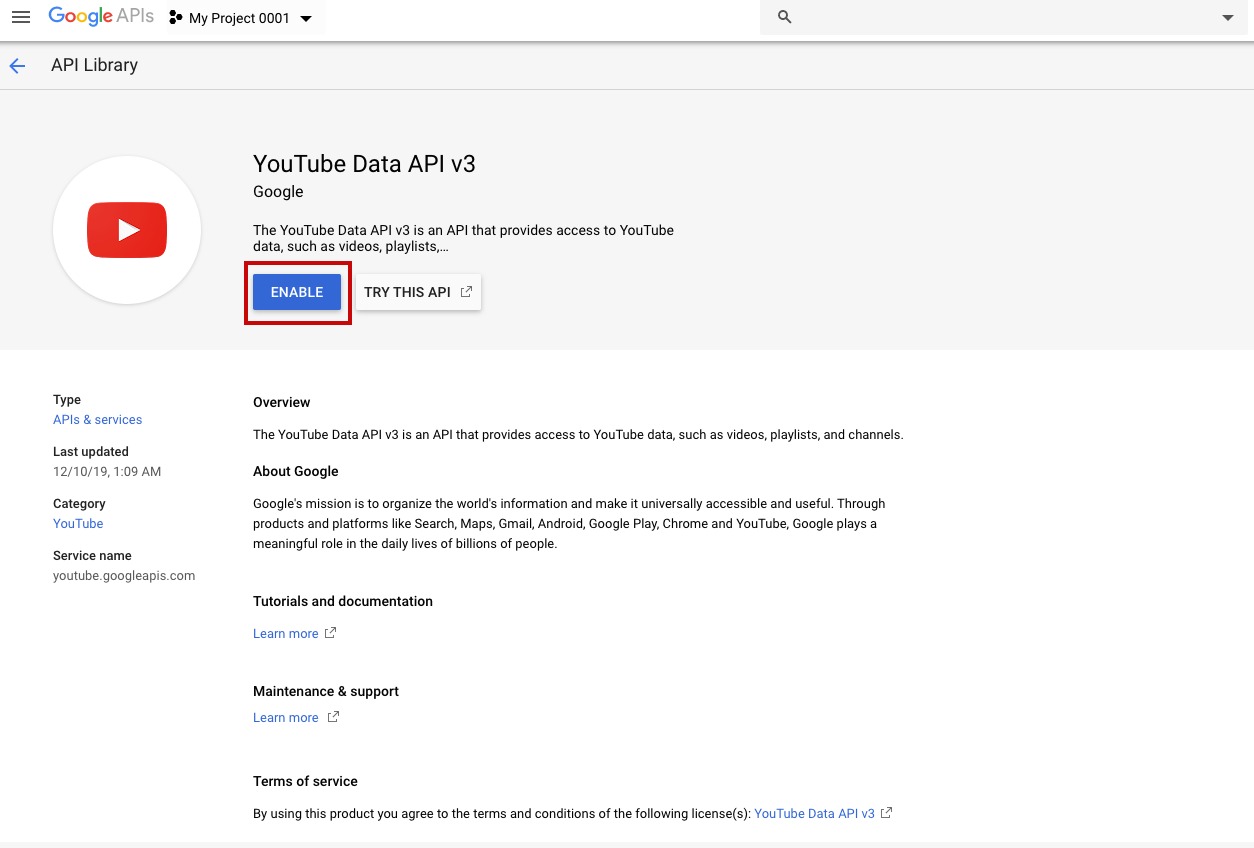 How to create a Google API Key for Youtube - Siberian CMS